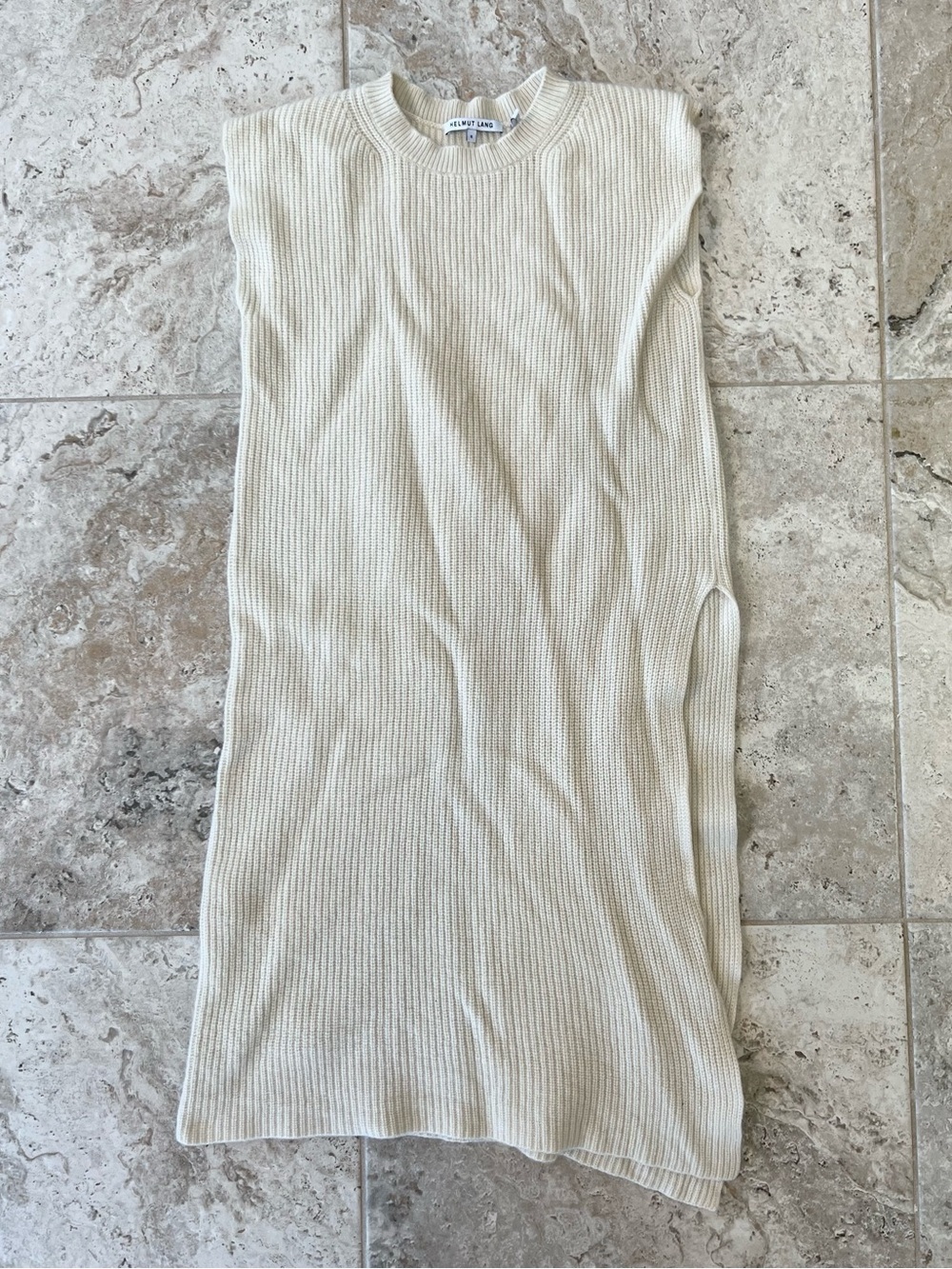 Helmut Lang Wool Cashmere Sleeveless Knit Tunic Sweater Dress Ivory Cream, Small - Picture 10 of 10